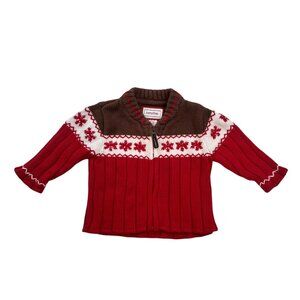 Baby Gap Knit Zip Up Snowflake Cardigan Sweater Brown Red White Infant